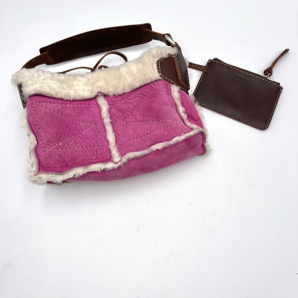 Michael Kors fuschia Suede authentic shearling Shoulder MINI Bag leather handle